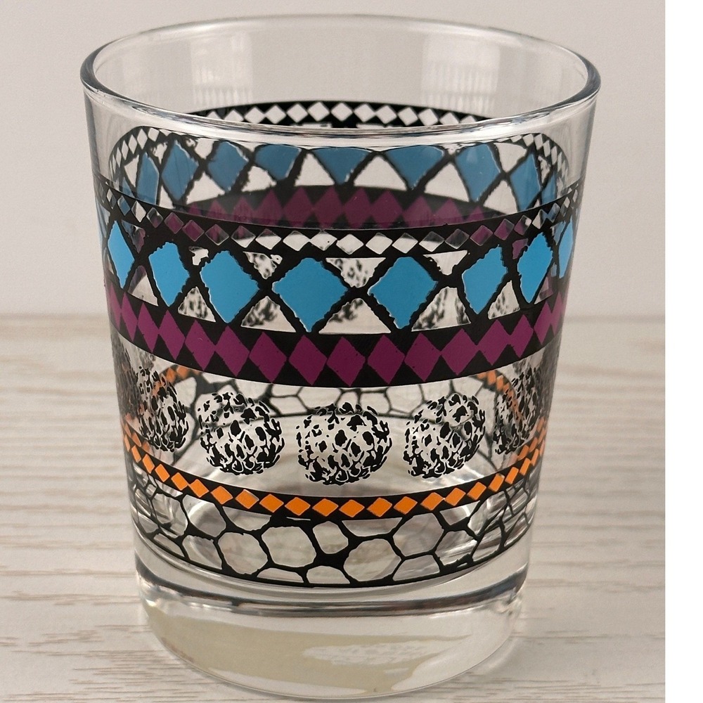 IKEA 4 Piece Tumbler Glass Set Geometric Pattern Tribal Design
